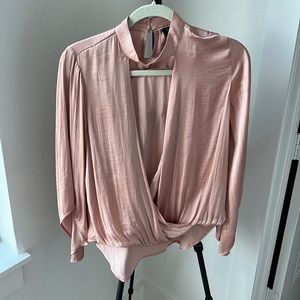 Dusty pink, satin, deep V neck top